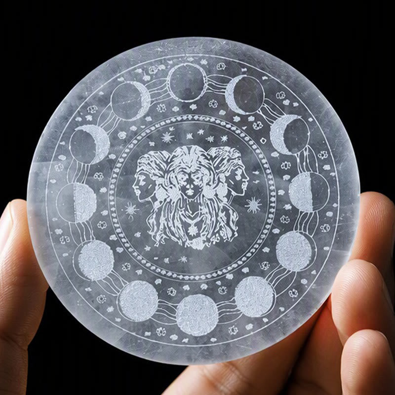 Olivenorma Triple Moon Goddess Engraved Selenite Charging Plate - image 4