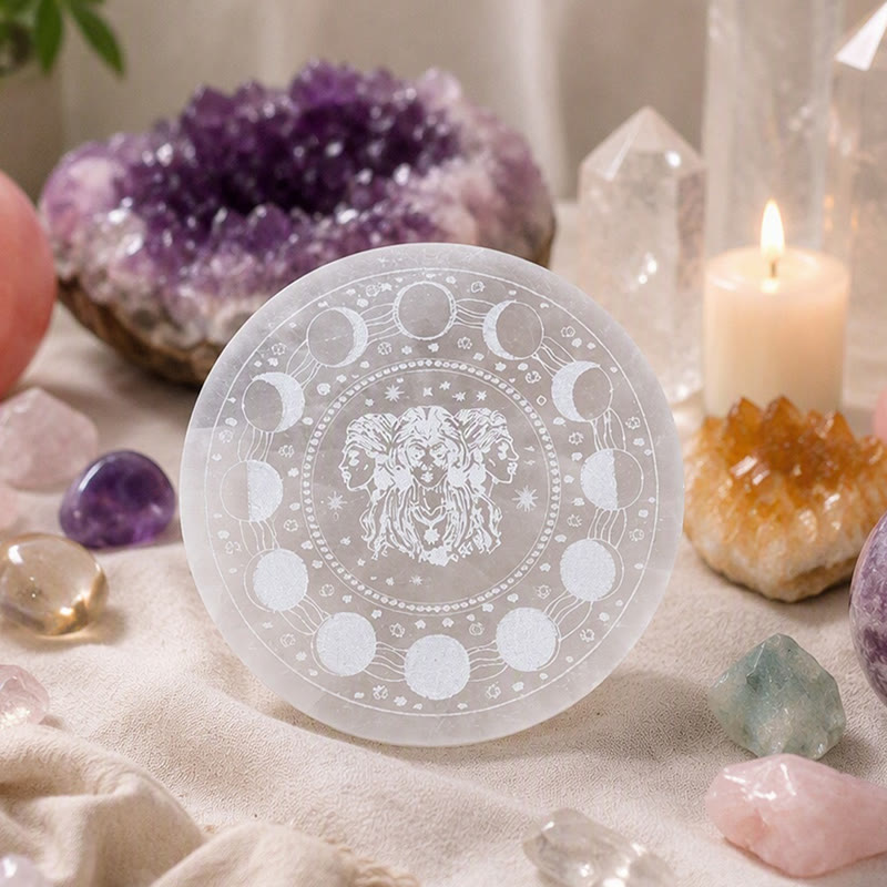Olivenorma Triple Moon Goddess Engraved Selenite Charging Plate - Triple Moon Goddess - image 0