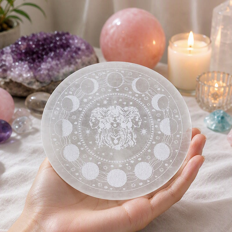 Olivenorma Triple Moon Goddess Engraved Selenite Charging Plate - image 1