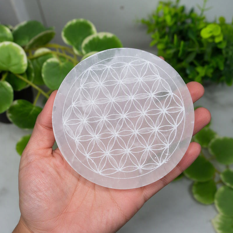 Olivenorma Flower of Life Engraved Selenite Charging Plate - image 2
