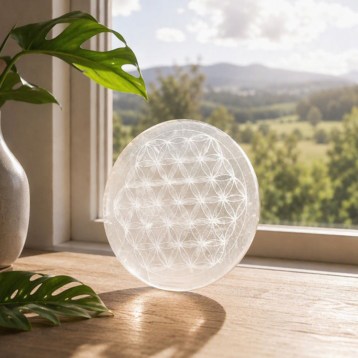 Olivenorma Flower of Life Engraved Selenite Charging Plate - image 4