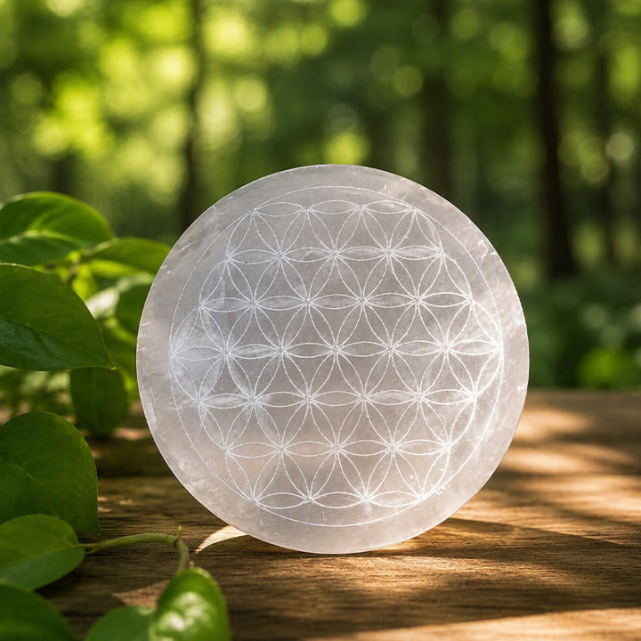 Olivenorma Flower of Life Engraved Selenite Charging Plate - image 1