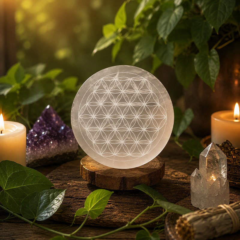 Olivenorma Flower of Life Engraved Selenite Charging Plate - image 5