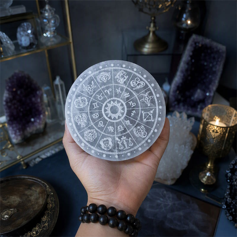 Olivenorma Zodiac Wheel Engraved Selenite Charging Plate - Zodiac Wheel - image 0