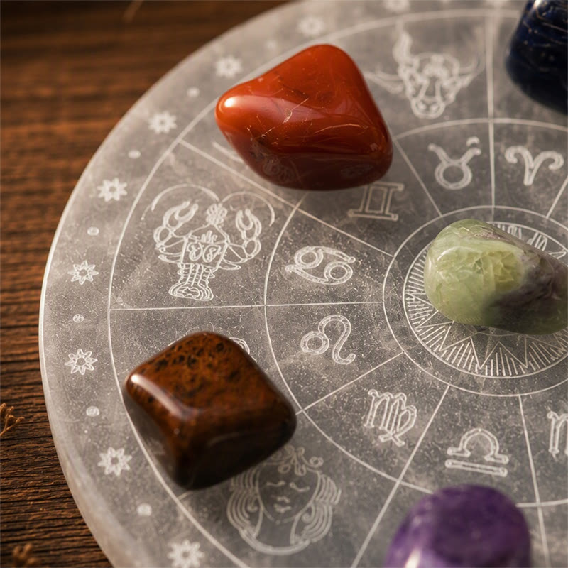 Olivenorma Zodiac Wheel Engraved Selenite Charging Plate - image 6