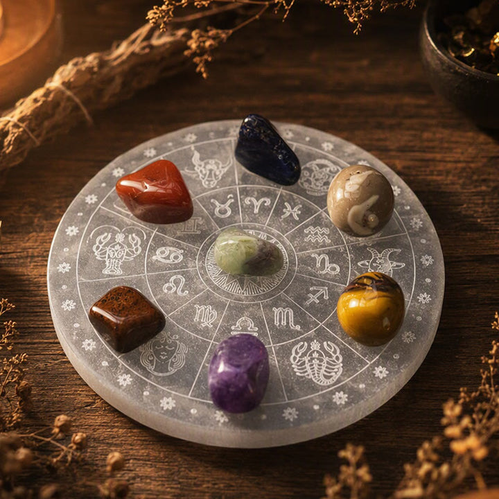 Olivenorma Zodiac Wheel Engraved Selenite Charging Plate - image 7