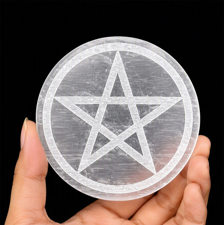 Olivenorma Pentagram Engraved Selenite Charging Plate - image 2
