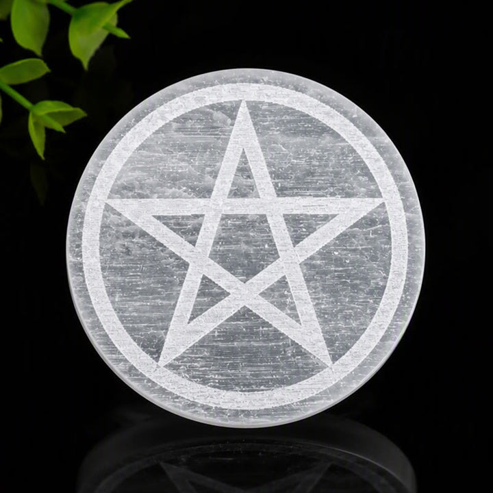 Olivenorma Pentagram Engraved Selenite Charging Plate - image 1