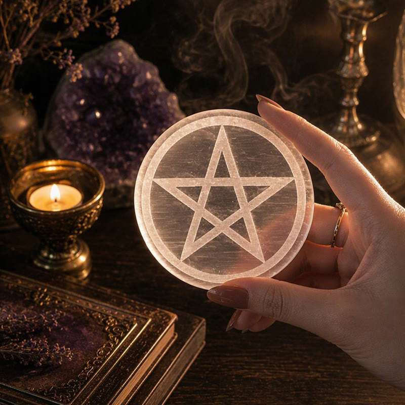 Olivenorma Pentagram Engraved Selenite Charging Plate - image 4