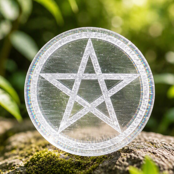 Olivenorma Pentagram Engraved Selenite Charging Plate - Pentagram - image 0