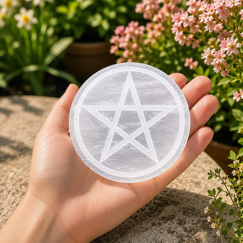 Olivenorma Pentagram Engraved Selenite Charging Plate - image 3