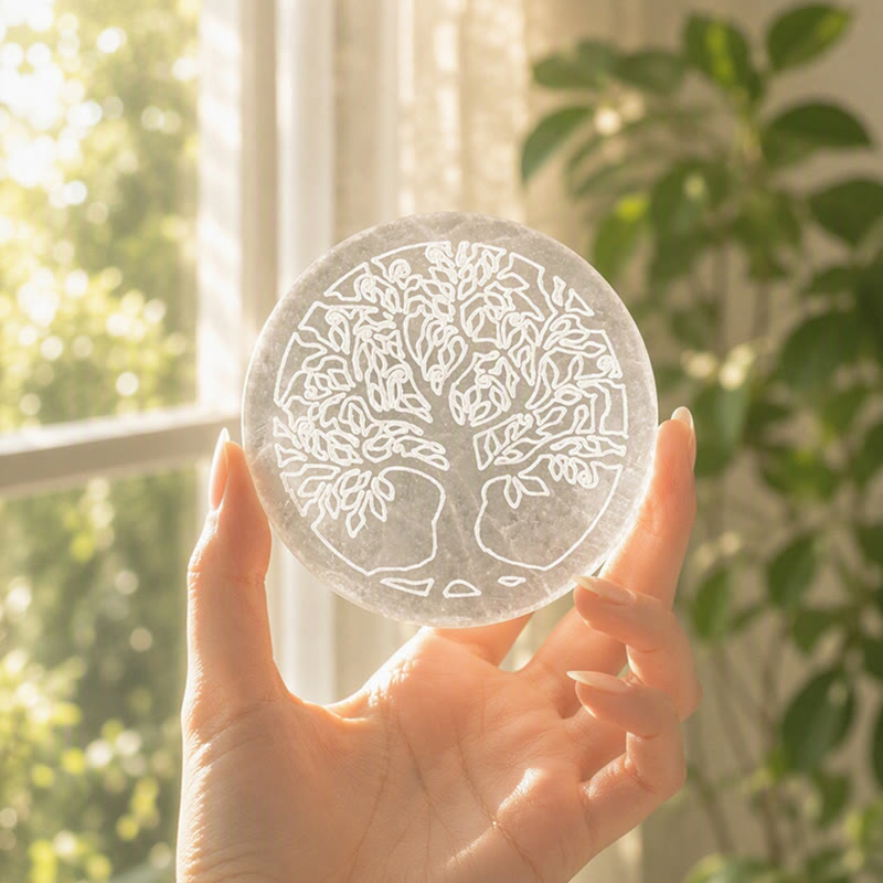 Olivenorma Tree of Life Engraved Selenite Charging Plate - image 1