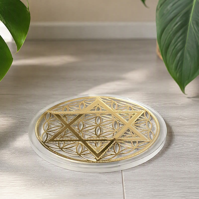 Olivenorma Flower of Life Star of David Engraved Selenite Charging Plate - image 4