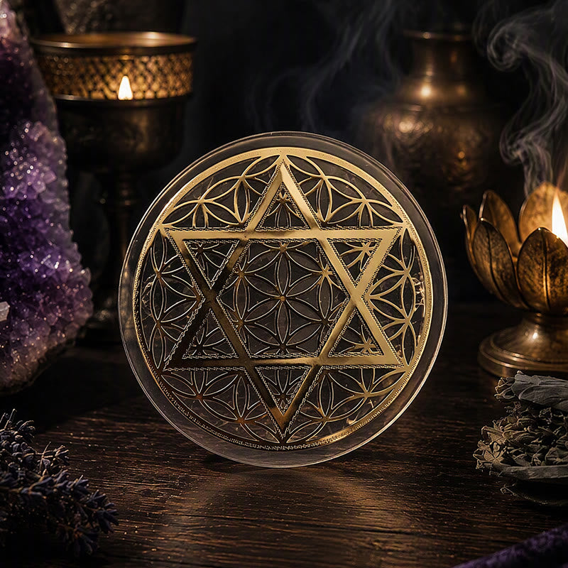 Olivenorma Flower of Life Star of David Engraved Selenite Charging Plate - image 3
