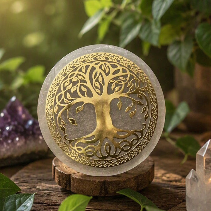 Olivenorma Golden Tree of Life Symbol Selenite Charging Plate - image 1