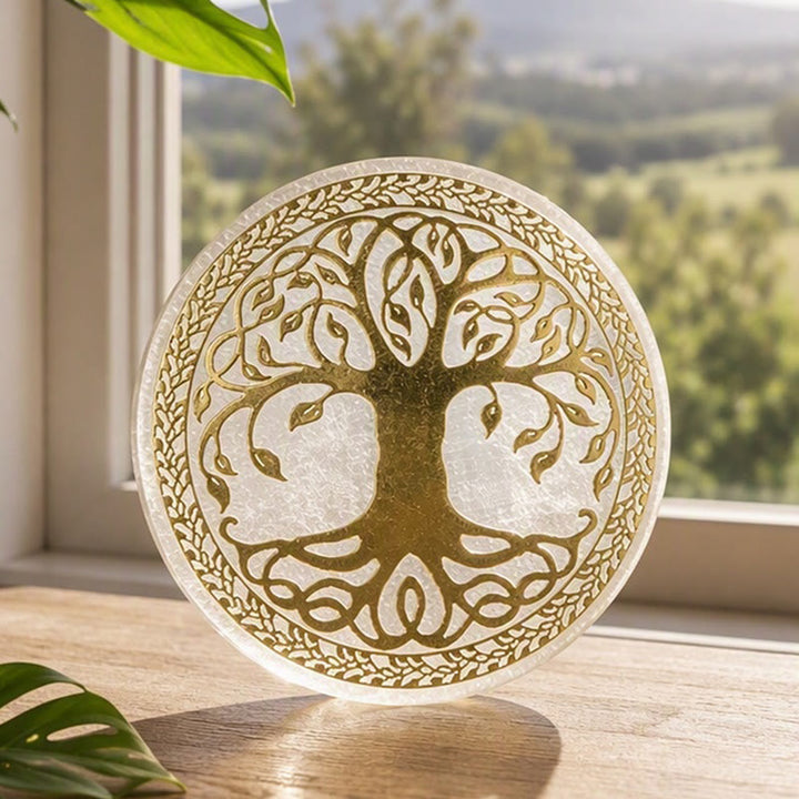 Olivenorma Golden Tree of Life Symbol Selenite Charging Plate - Tree of Life - image 0