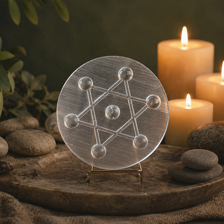 Olivenorma Seven Star Grid Engraved Selenite Charging Plate - image 3