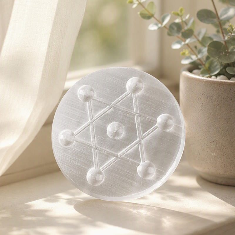 Olivenorma Seven Star Grid Engraved Selenite Charging Plate - 20*20cm /7.87*7.87 inch - image 1