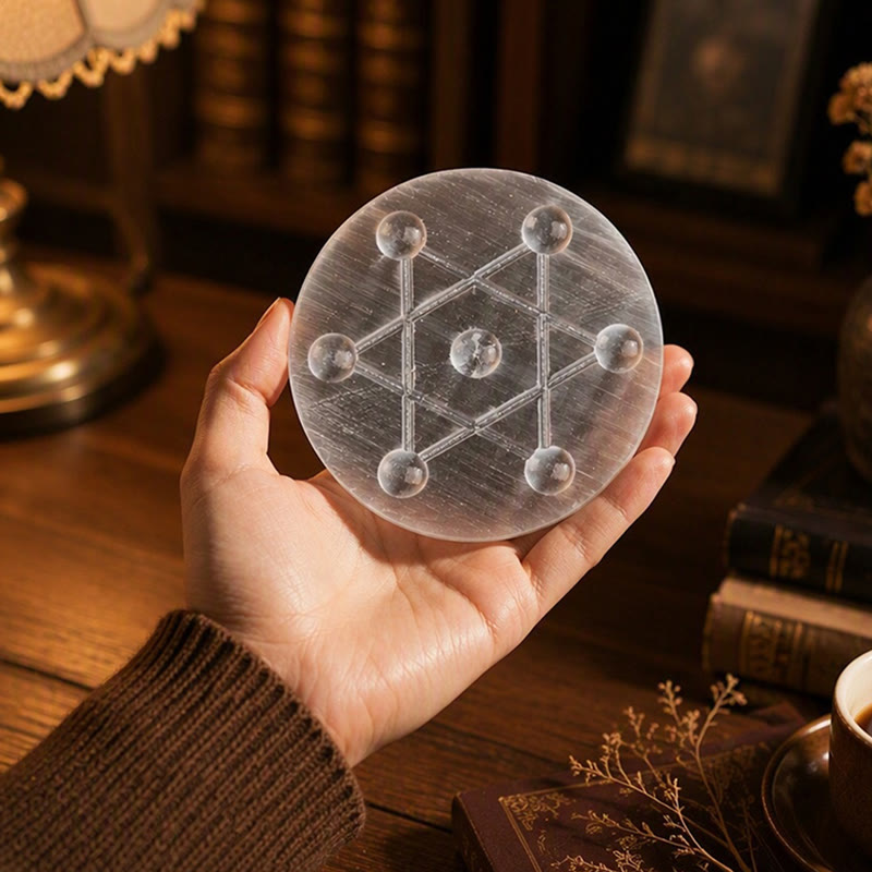Olivenorma Seven Star Grid Engraved Selenite Charging Plate - image 5