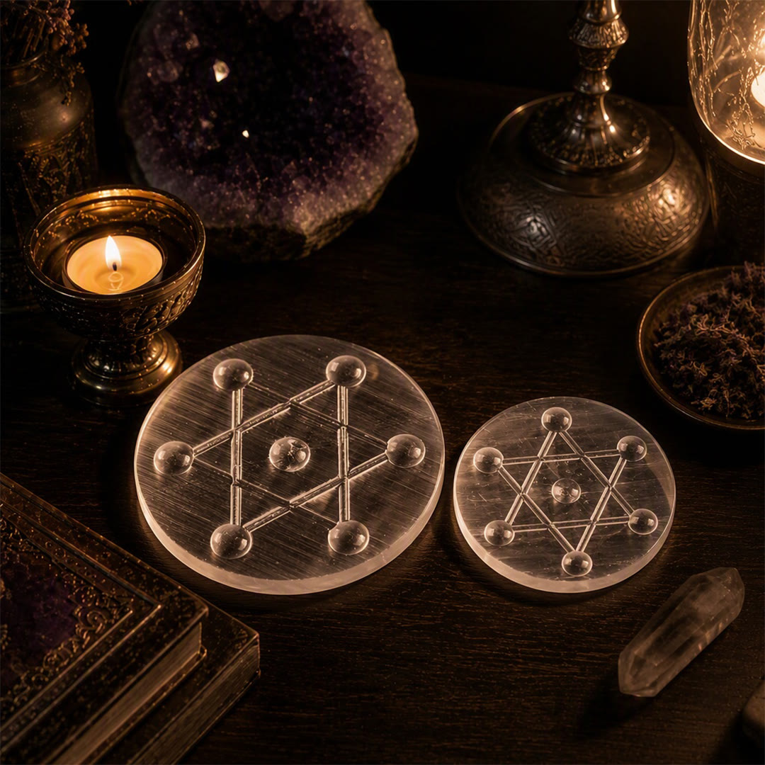 Olivenorma Seven Star Grid Engraved Selenite Charging Plate - image 8