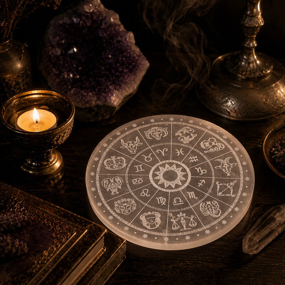 Olivenorma Zodiac Wheel Engraved Selenite Charging Plate - image 4