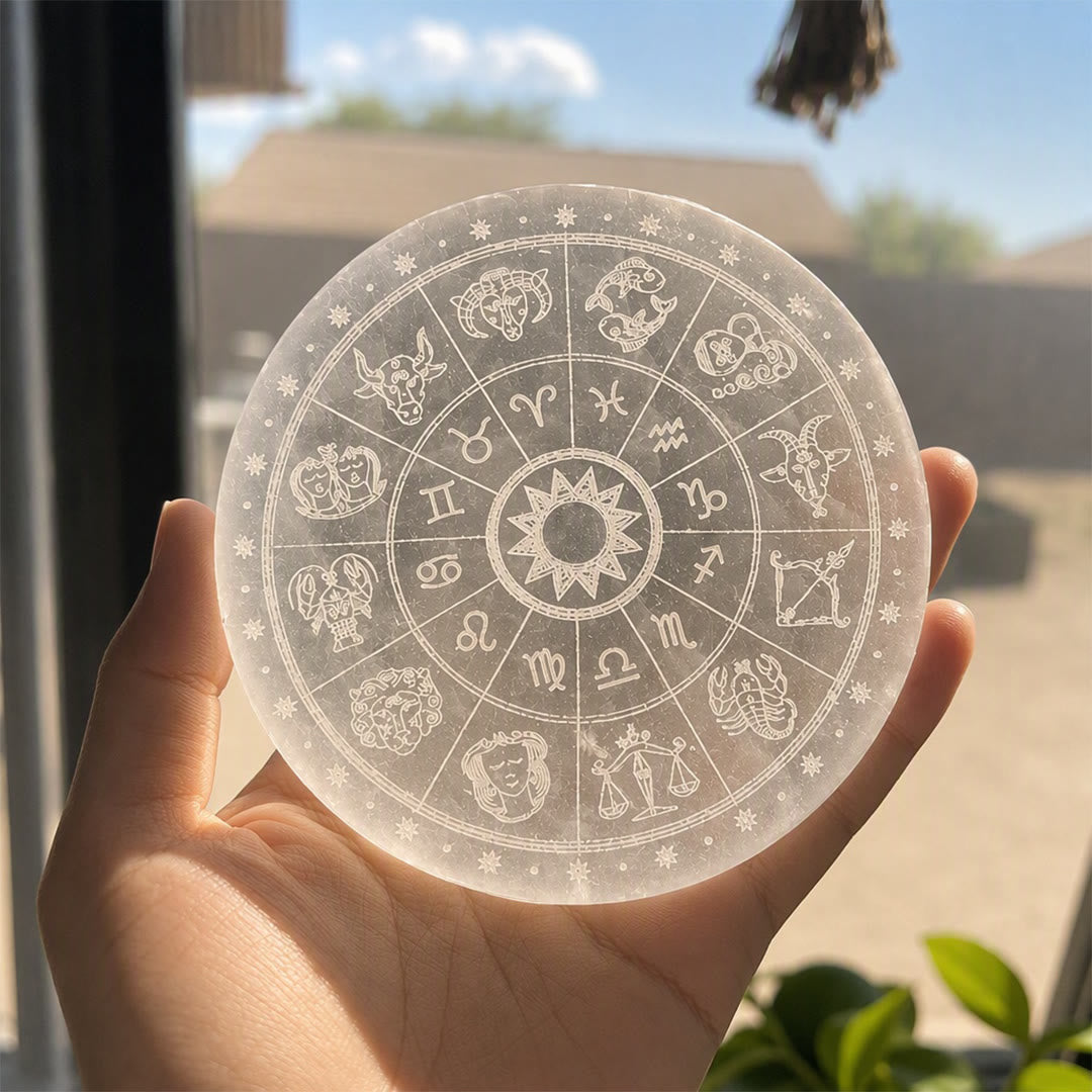 Olivenorma Zodiac Wheel Engraved Selenite Charging Plate - image 3