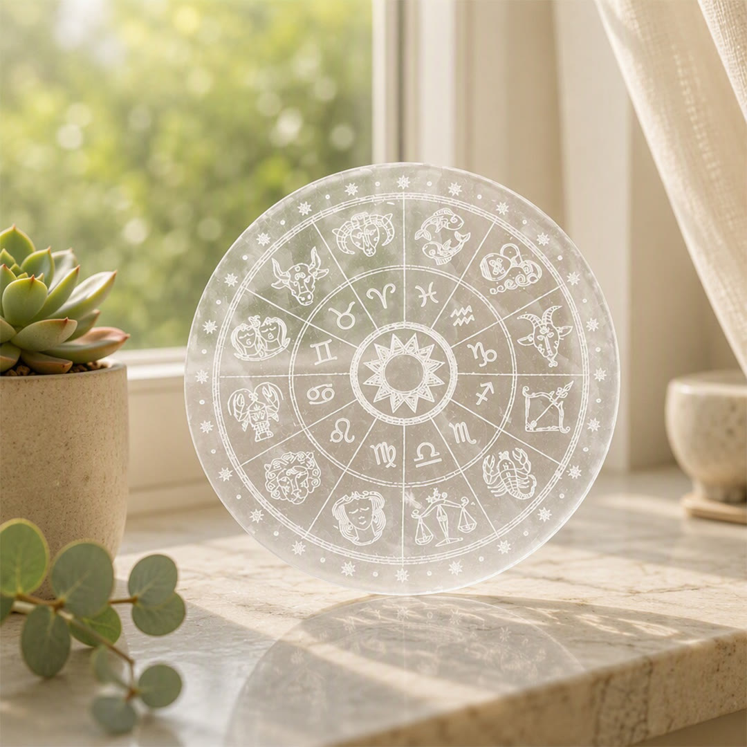 Olivenorma Zodiac Wheel Engraved Selenite Charging Plate - image 2