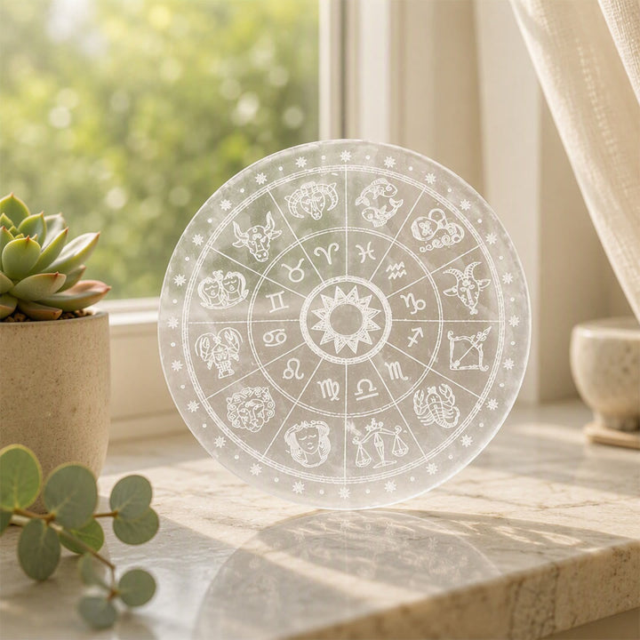 Olivenorma Zodiac Wheel Engraved Selenite Charging Plate - image 2