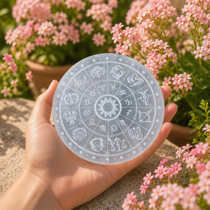 Olivenorma Zodiac Wheel Engraved Selenite Charging Plate - image 5