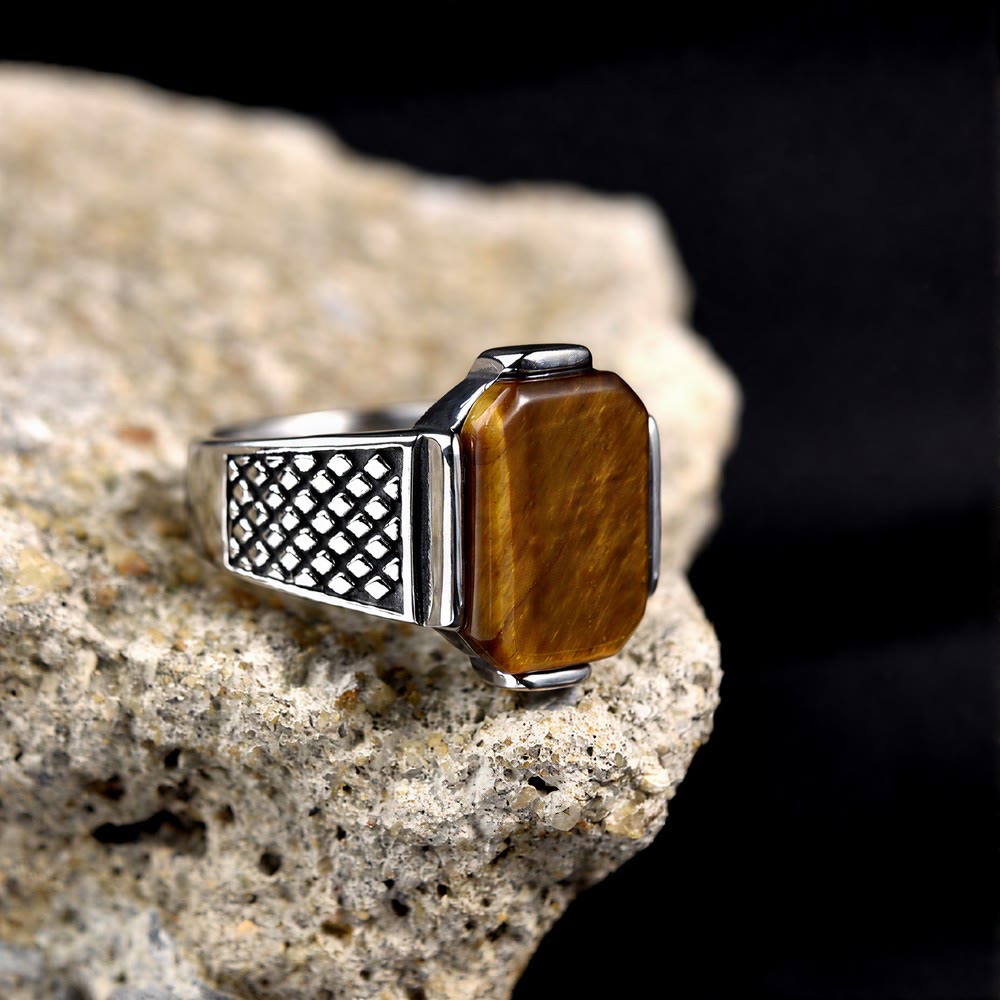 FREE Today: Elegant Men Strength Vintage Minimalism Stainless Steel Ring - Tiger's Eye - US 13 - image 5