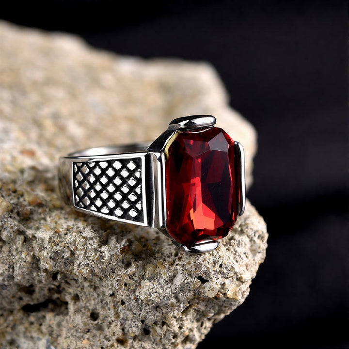 FREE Today: Elegant Men Strength Vintage Minimalism Stainless Steel Ring - Red Zircon - US 13 - image 0