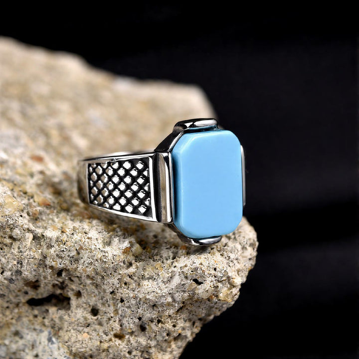 FREE Today: Elegant Men Strength Vintage Minimalism Stainless Steel Ring - Turquoise - US 13 - image 7