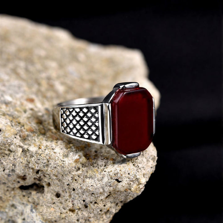 FREE Today: Elegant Men Strength Vintage Minimalism Stainless Steel Ring - Red Agate - US 13 - image 9