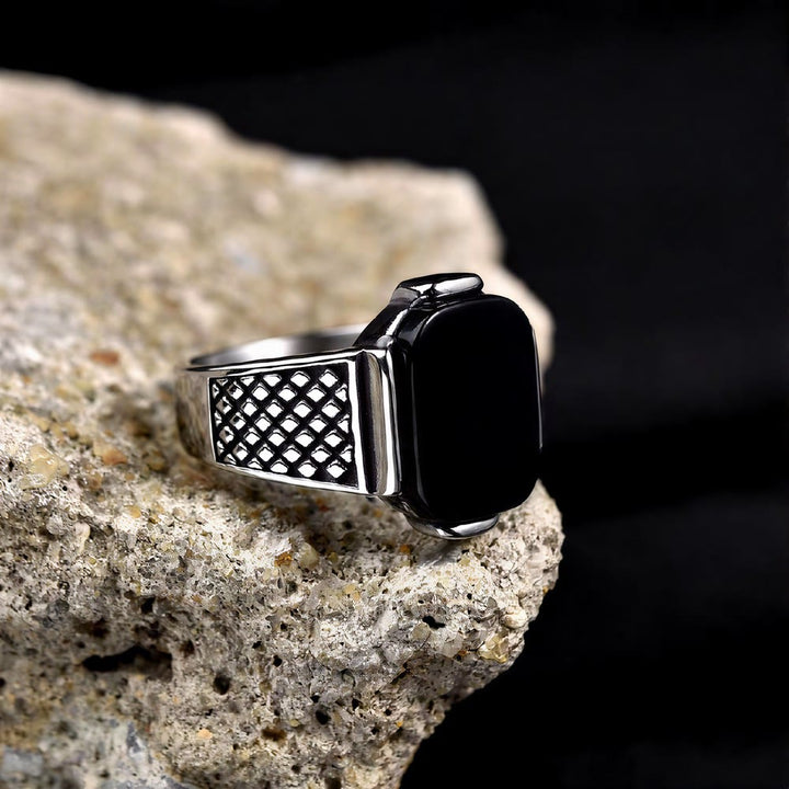 FREE Today: Elegant Men Strength Vintage Minimalism Stainless Steel Ring - Black Onyx - US 13 - image 1