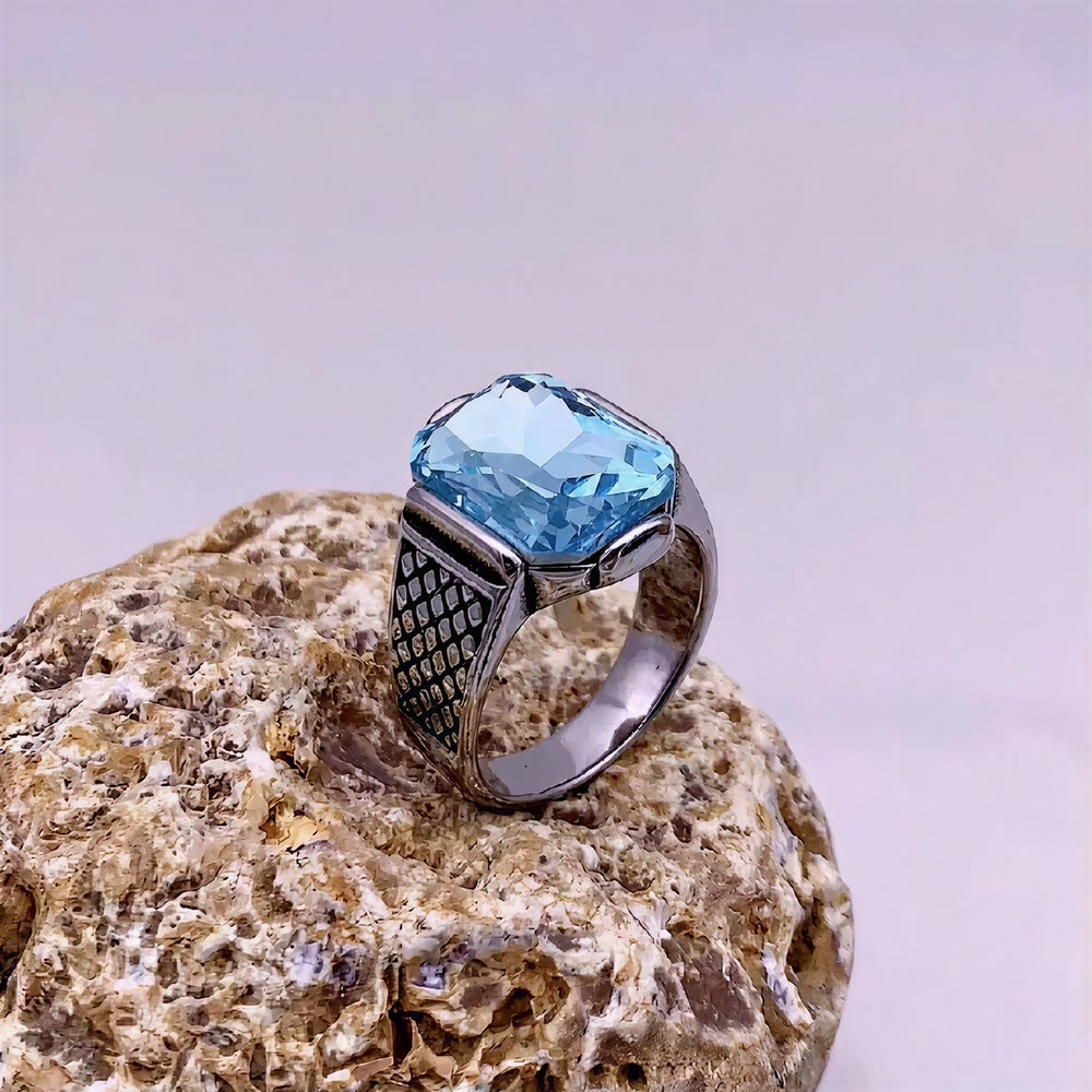 FREE Today: Elegant Men Strength Vintage Minimalism Stainless Steel Ring - Blue Zircon - US 13 - image 14