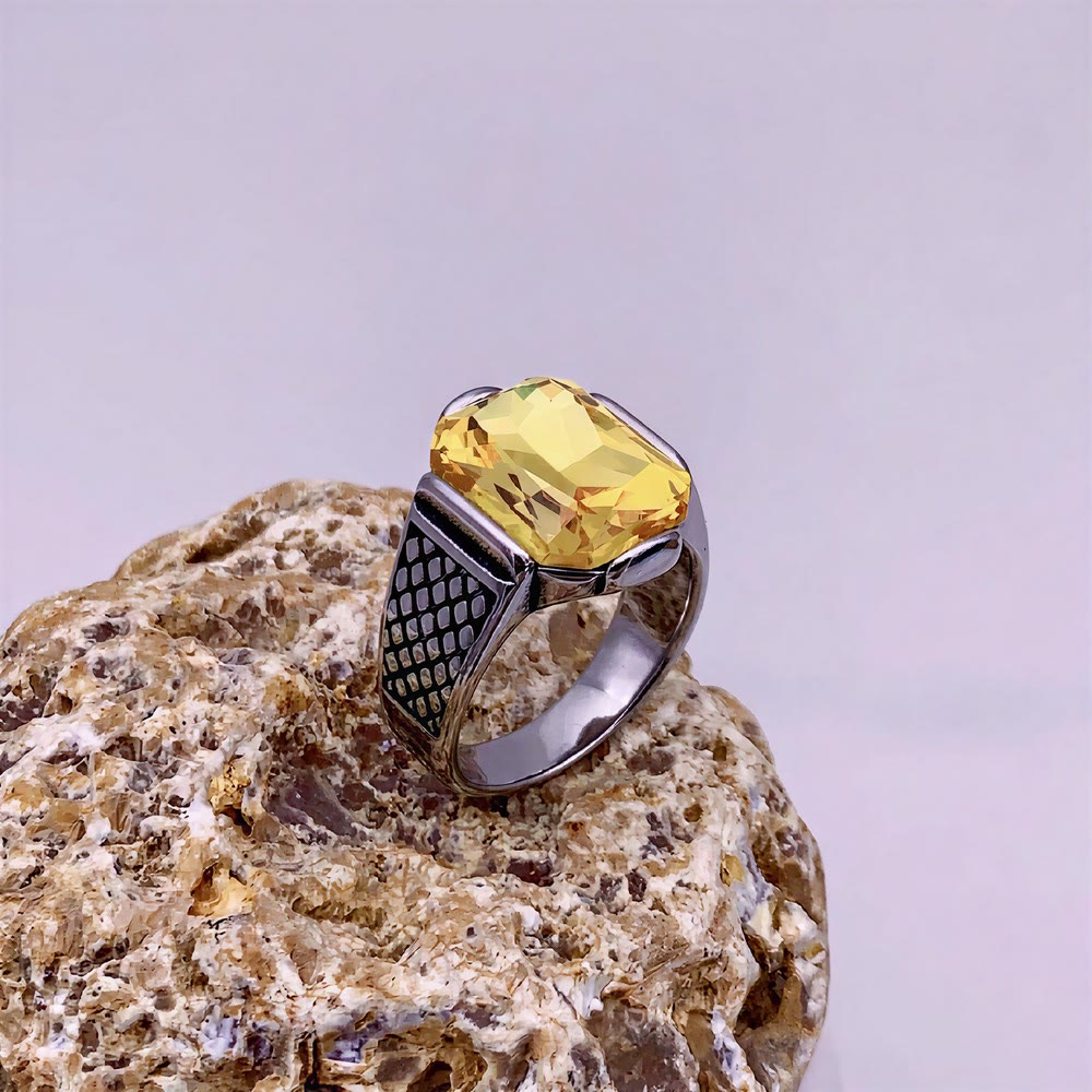 FREE Today: Elegant Men Strength Vintage Minimalism Stainless Steel Ring - Yellow Zircon - US 13 - image 13