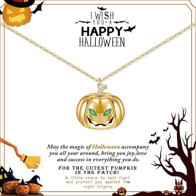 FREE Today: Spooky Halloween Gold Filled 3D Pumpkin Necklace With Card - Green - image 12