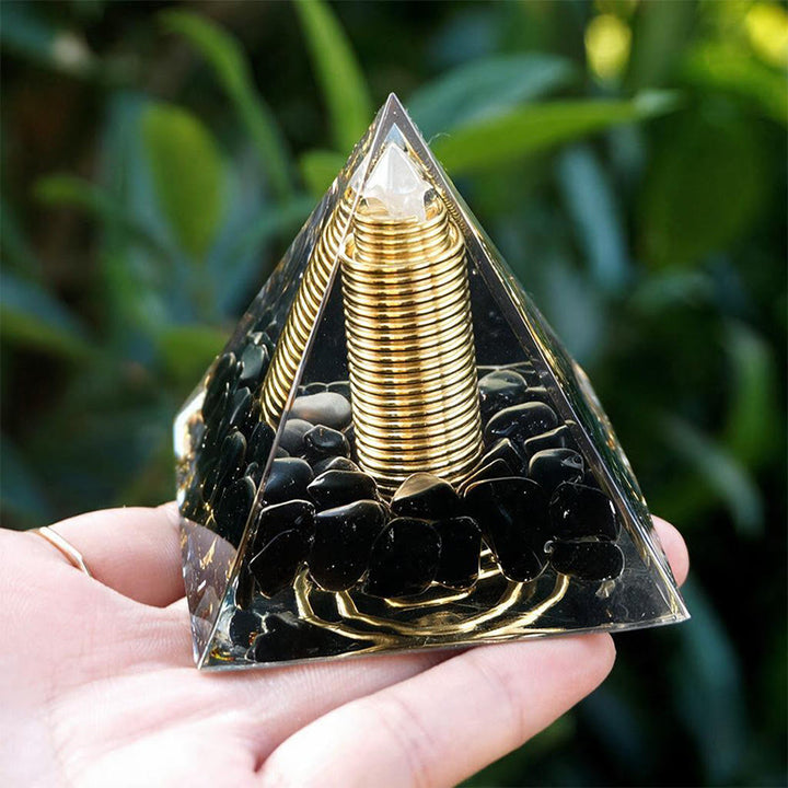 Olivenorma Spiral Copper‑Coil obsidian Orgone Pyramid - image 2