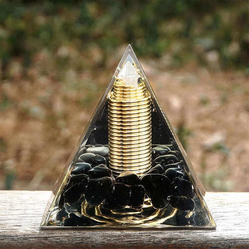 Olivenorma Spiral Copper‑Coil obsidian Orgone Pyramid - 10cm*10cm - YES PLEASE $8 - image 0