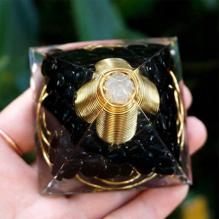 Olivenorma Spiral Copper‑Coil obsidian Orgone Pyramid - image 3