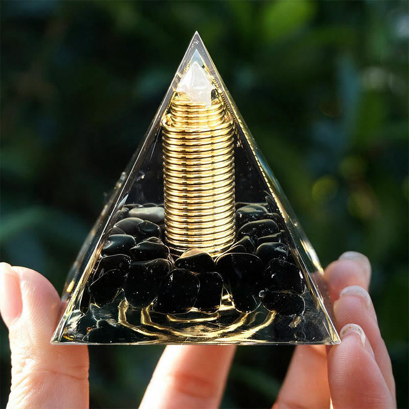 Olivenorma Spiral Copper‑Coil obsidian Orgone Pyramid - image 1