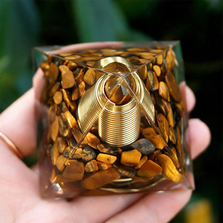 Olivenorma Central Crystal‑Tip Tiger's eye Orgone Pyramid - image 3