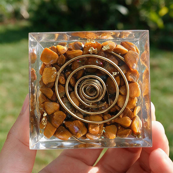 Olivenorma Central Crystal‑Tip Tiger's eye Orgone Pyramid - image 4