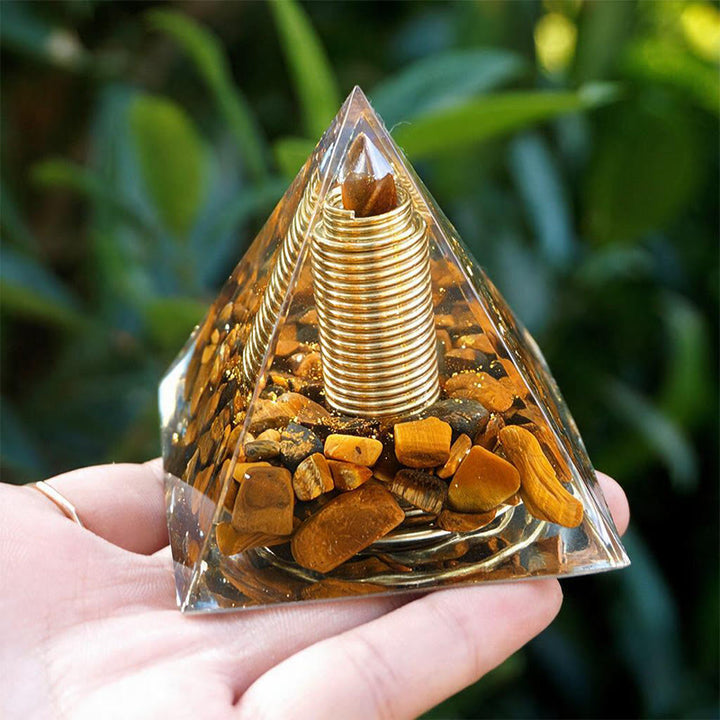 Olivenorma Central Crystal‑Tip Tiger's eye Orgone Pyramid - image 2