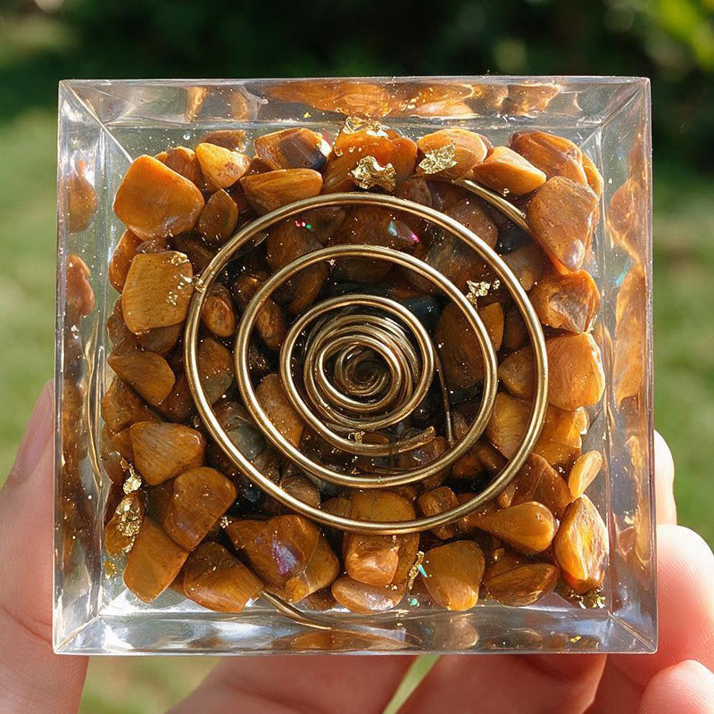 Olivenorma Central Crystal‑Tip Tiger's eye Orgone Pyramid - image 5