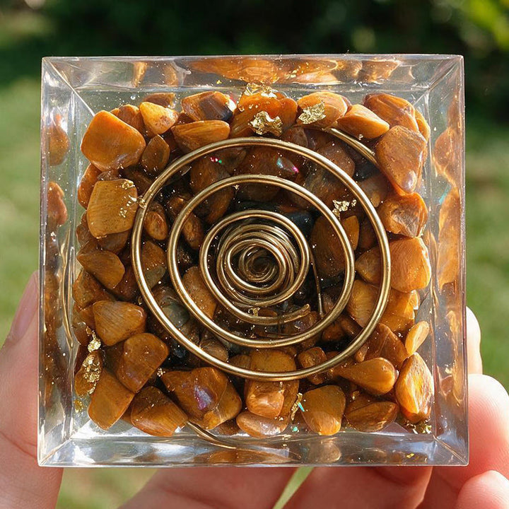 Olivenorma Central Crystal‑Tip Tiger's eye Orgone Pyramid - image 5