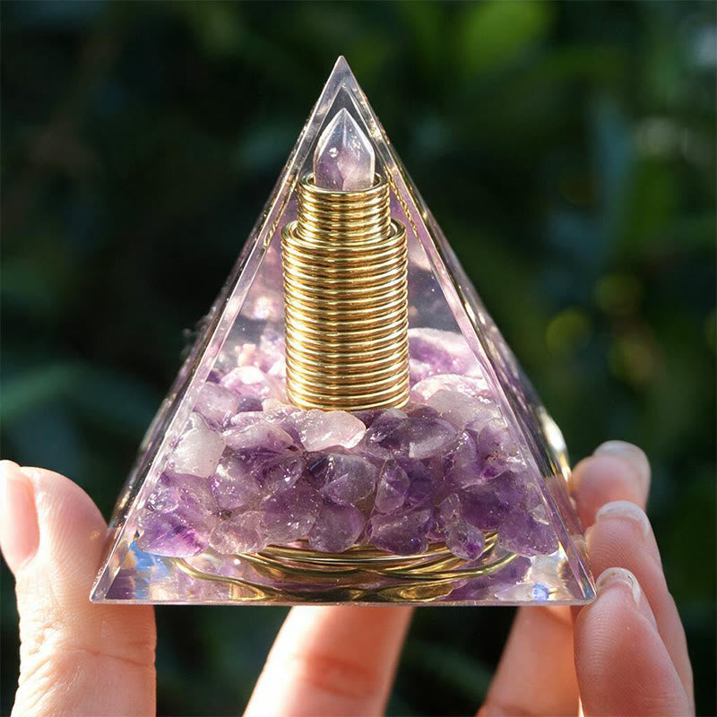 Olivenorma Central Crystal‑Tip Amethyst Orgone Pyramid - image 1