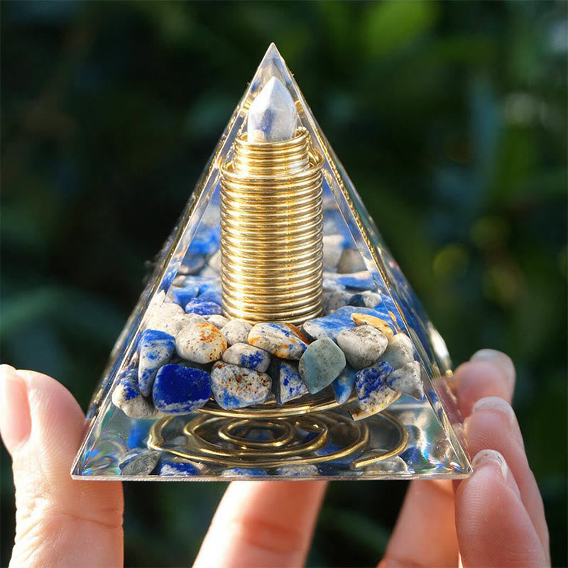Olivenorma Central Crystal‑Tip lapis lazuli Orgone Pyramid - image 1