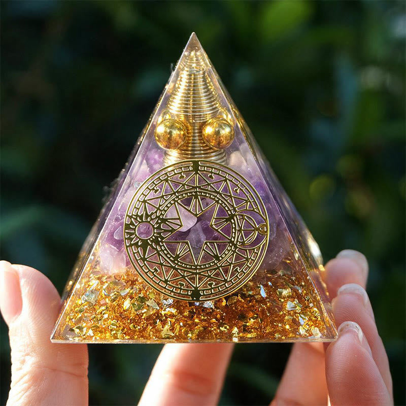 Olivenorma Spiral‑Conical‑Core Amethyst Copper‑Wire Orgone Pyramid - image 1