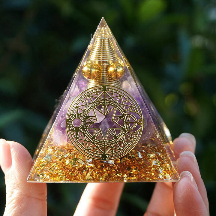 Olivenorma Spiral‑Conical‑Core Amethyst Copper‑Wire Orgone Pyramid - image 1